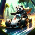 3D render of a panda driving a race car in the jungle Generative AI