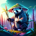 3D Render of a panda in the rice terrace. Generative AI