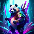 3D Render of a Panda with a sword in his hand. generative AI