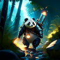 3d render of a panda warrior with a torch in his hand AI generated