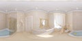 3d render panorama interior design of a bathroom