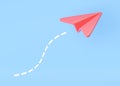 3d render paper plane icon - red airplane travel fly illustration, tourism symbol for template and message send idea Royalty Free Stock Photo