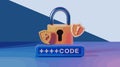 3d render, password fraud warning, alert, personal data protection concept with open padlock, passcode field, shield with cro...