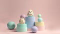 Pastel Color Eggs On Circular Podium Against Pastel Pink Background And Copy Space. Happy Easer Day Concept Royalty Free Stock Photo