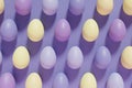 3d render of pastel colored violet, purple and yellow Easter eggs pattern on a violet background Royalty Free Stock Photo