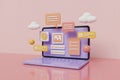 3D Render of a Pastel Laptop with Digital Interface Elements and Clouds Royalty Free Stock Photo