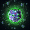 3d render of pathogenic virus organism or bacteria infecting and causing disease. Close up from microscope of