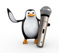 3d render of penguin holding large microphone