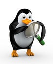 3d render of penguin holding magnifier