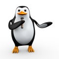 3d render of penguin holding microphone