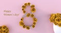 3d rendering of a number eight 8 with roses for women`s day with pink background Royalty Free Stock Photo