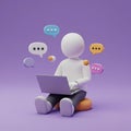 3D Render of Person Working on Laptop with Chat Bubbles Royalty Free Stock Photo