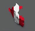 3D render of a Peru map with land heights and flag colors on a gray background Royalty Free Stock Photo