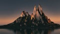 3d render photorealistic landscape of snow-capped mountains in the lagoon of a lake or sea, ocean
