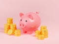 3D render piggy bank, money income, saving concept