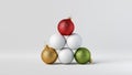 3d render. Pile of colorful glass balls isolated on white background. Variety metaphor. Modern minimal Christmas wallpaper