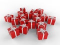 3D render - pile of red wrapped presents