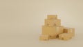 3D render of pile of stacked realistic cardboard brown delivery boxes mockup