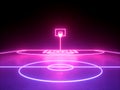 3d render, pink blue glowing neon light, basket on basketball field scheme, virtual sport playground, sportive game
