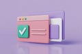 3D Render of a Pink Browser Window with a Checkmark and Pastel Layers Royalty Free Stock Photo
