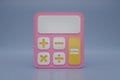 3d render pink calculator icon on blue background. Font view. Cartoon minimal calculator style. Math device. Financial analytics