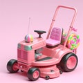 3d render of a pink cartoon lawn mover machine sweet sugar