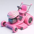 3d render of a pink cartoon lawn mover machine sweet sugar