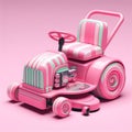 3d render of a pink cartoon lawn mover machine sweet sugar