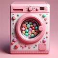 3d render of a pink cartoon washing machine sweet sugar cleaning