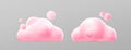 3d render pink clouds, fluffy spindrift eddies