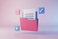 3D Render of a Pink Folder with Documents and Icons Royalty Free Stock Photo