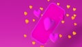 3d render. Pink phone and like heart icons on pink background