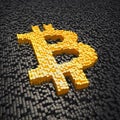 3d render - pixelated bitcoin symbol made from cubes - gold