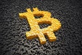 3d render - pixelated bitcoin symbol made from cubes - gold