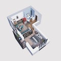 3d render plan and layout of a modern apartment, isometric Royalty Free Stock Photo