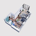 3d render plan and layout of a modern apartment, isometric Royalty Free Stock Photo