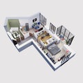 3d render plan and layout of a modern apartment, isometric Royalty Free Stock Photo