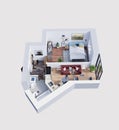 3d render plan and layout of a modern apartment, isometric Royalty Free Stock Photo