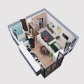 3d render plan and layout of a modern apartment, isometric Royalty Free Stock Photo