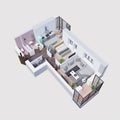 3d render plan and layout of a modern apartment, isometric Royalty Free Stock Photo