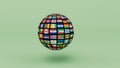 3d render Planet Earth globe with all country flag on light Green background