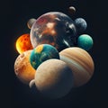 3d render of planets in space with stars and moon on dark background Royalty Free Stock Photo