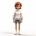 3d Render Plastic Cartoon Of Sophie In Sweatshirt With Short Hair