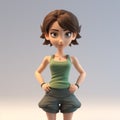 3d Render Plastic Cartoon Of Sophie In Tank Top With Short Hair