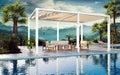 3D render of 6 pole pergola white side view