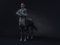 3D render : portrait of futuristic male centaur armed with gun weapon, cyberpunk concept