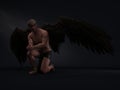 3D Render : Portrait of handsome warrior male angel with wings with the studio background, pin-up concept