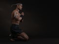 3D Render : The portrait of male boxer, perform muay thai martial arts