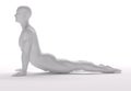 3D render : the portrait of male character practicing yoga with the grey colour texture on the body