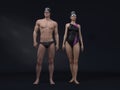 3D render : Portrait of male and female swimmer model with good physical shape wearing stylish swimsuit